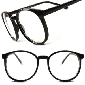Stylish Vintage Womens Round XXL Oversized Clear Lens Eyeglasses Black Frame - Picture 1 of 4