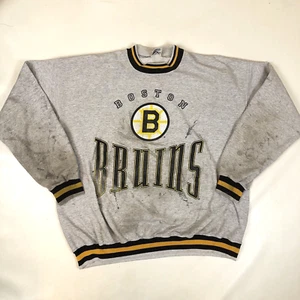 Vintage Nutmeg Boston Bruins Hockey Crewneck Sweatshirt Gray Stains Size XL NHL - Picture 1 of 10