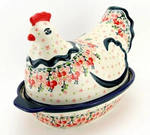 Cerámica polaca en forma de gallina cubierta panadero Zaklady Boleslawiec Polonia - Imagen 1 de 6
