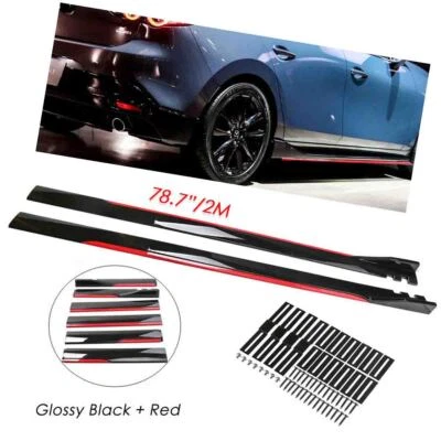 Glossy Black+Red Style Side Skirt Body Kit For Mazda 3 Sedan Hatchback 2018-2022 — 第 1/4 张图片