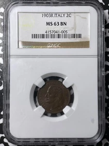 1903-R Italy 2 Centesimi NGC MS63BN Lot#A7301 Choice UNC! - Picture 1 of 3