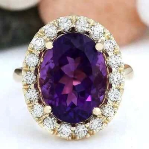 3.54 Ct Oval Natural Amethyst & Diamond Engagement Ring 14K Yellow Gold Size 6 7 - Picture 1 of 8