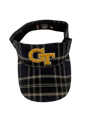 Georgia Tech EUC TOTW Navy Plaid Visor Cap Hat One Fit Adult Buzz Golf - Image 1 of 4