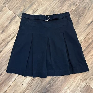Chaps Girls Size 14 Skort Navy Blue Pleated Uniform Belted Pockets Elastic Waist - Picture 1 of 10