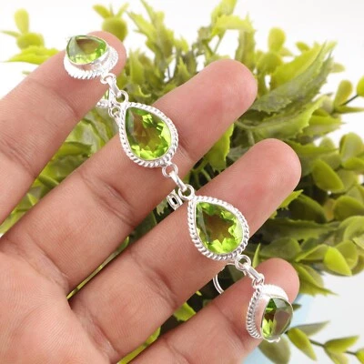 Green Peridot Gemstone 925 Sterling Silver Bracelet Handmade Jewelry Bracelet - Image 1 of 3