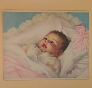 Art Print - 'Sweet Baby O' Mine', Baby Girl On Ruffled Pillow By Adelaide Hiebel - Picture 1 of 2