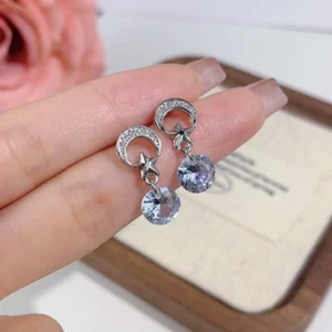 925 Sterling Silver CZ Crystal Moon Star Drop Dangle Earrings Women Girl Gift UK - Picture 1 of 10