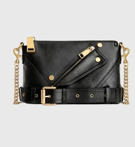 Rebecca Minkoff Biker Crossbody Black Leather Chain Shoulder Handbag Purse RARE! - Picture 1 of 14
