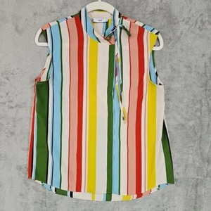 Traje Top Mango Mujer 4 Multicolor Vertical Rayas Cuello Corbata Sin Mangas Crepé - Imagen 1 de 7