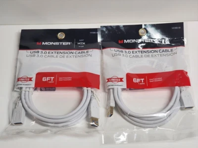 2 pack Monster 6’ High Performance USB 3.0 Extension Cable New in Bag  141098-00 - Image 1 of 3