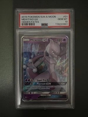 PSA 10 Mewtwo GX 31/68 Hidden Fates Sun & Moon  Pokemon Card Gem Mint - Image 1 of 2