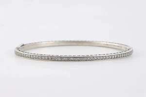 7" Pandora 925 Silber Strahlende Herzen C.Z. & blauer Emaille Armreif Armband (14,56 g.) - Bild 1 von 3