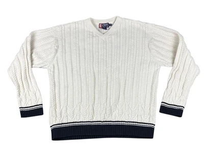 Suéter Chaps Ralph Lauren Para Hombres XL Tejido con Cable Cuello en V Marfil Tenis EE. UU. De Colección Foto 1 de 4