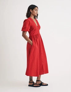 Nobody's Child Starlight Button Down Midi Dress in Red - UK 12 - BNWT - DEFECT - Picture 1 of 10