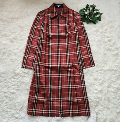 Burberry Blue Label Nova Check Horse Logo Long Dress 38 Red Wool 100% Used - Image 1 of 4