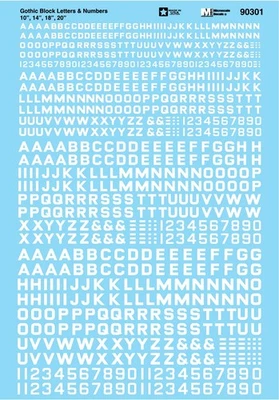 Microscale Decals 90301 HO 1/87 Railroad Block Gothic Letters Numbers White - Image 1 of 2