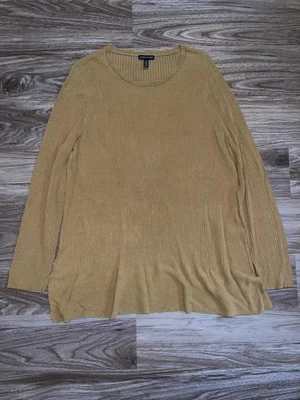 Suéter para mujer Eileen Fisher XL dorado acanalado manga larga volantes dobladillo pulóver tejido Foto 1 de 4