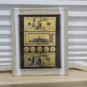 Art Framed Collage Money, Dollars Gold House Gift Decor - Picture 1 of 6