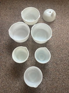 Lot 6 Mid Century Schwer Glas Backen Rührschüsseln, 3-10" und 3-6" Sunbeam & HB - Bild 1 von 3