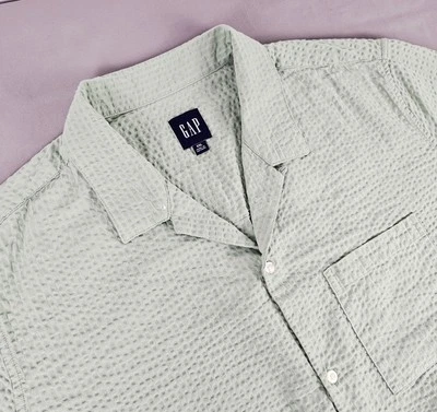 Vintage Gap Seersucker Camp Shirt Mens 2XL Pale Green Loop Collar Button Up - Image 1 of 4