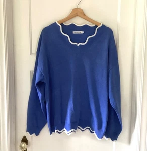 Suéter suéter de lana tejido azul para mujer Misslook dobladillo vieira talla grande 4XL - Imagen 1 de 12