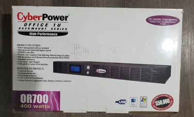 CyberPower Office 1U Rackmount Series AVR, OR700LCDRM1U, 700VA/400W, 6 Outlets - Image 1 of 4