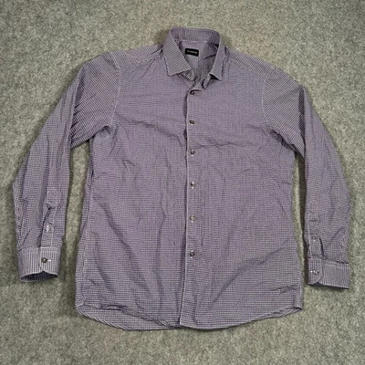 Camisa de vestir Ermenegildo Zegna púrpura a cuadros manga larga con botones para hombre talla XL Foto 1 de 4