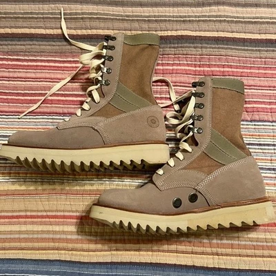 Ranch Road Boots Current Issue Sand Tan Suede Canvas Lace Up Military Women 7.5D - Image 1 of 4