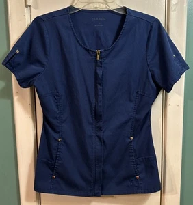Jaanu Women Blue Full-zip Medium Peplum Scrub Top 4-pocket J96055 Discontinued - Picture 1 of 12