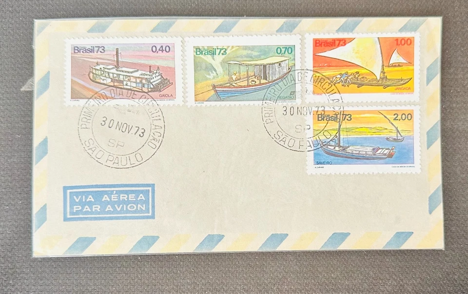 CM) 1973. BRASIL. FERRIL. BARCOS DE PESCA TRADICIONALES. FDC. XF Foto 1 de 1