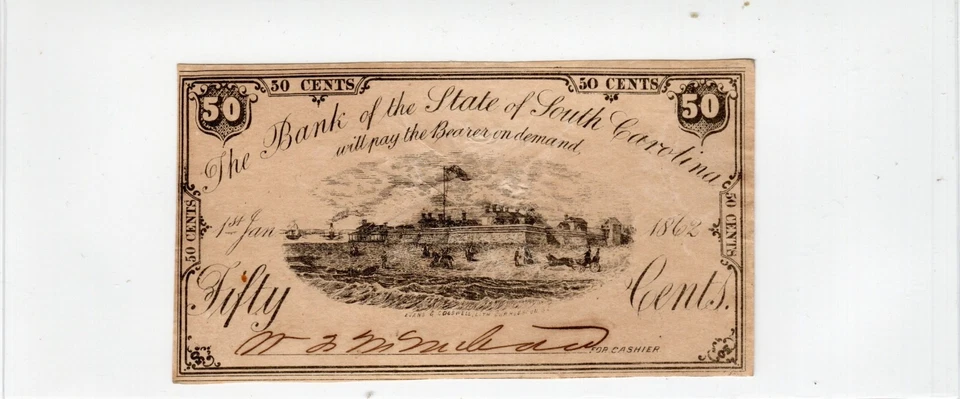 South Carolina - Charleston - Bank of the State of SC 1861 50c - Ft Moultrie - Image 1 of 2