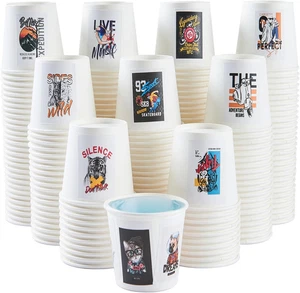 300 Stück 3 Unzen Einweg-Pappbecher mit 200 kostenlosen Aufklebern zum Selbermachen, auslaufsicher klein  - Bild 1 von 8