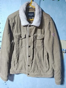 Guess Jacke Herren XL hellbraun Cord Trucker Sherpa Fleece Kragen gesteppt gefüttert - Bild 1 von 11