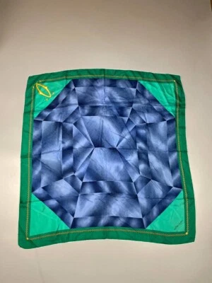 Bufandas de seda Must De Cartier Paris vintage bufanda azul verde diseño diamante mujer Foto 1 de 4