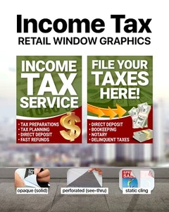 Income Tax Services E-file IRS Loan Money Refund WINDOW wrap banner sign flag - Picture 1 of 8