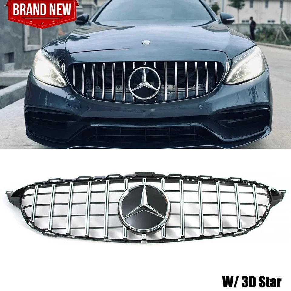 Grille For Mercedes Benz 2019 2020 2021 W205 C43 C300 C200 Front Grill w/Emblem Foto 1 de 4