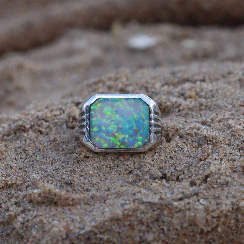 ANEL OPALA DE FOGO ANEL MASCULINO PRATA 925 ANEL OPALA DE FOGO ANEL MASCULINO PRESENTE PARA ELE - Imagem 1 de 4