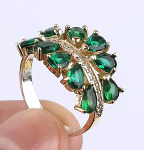 TURKISH SIMULATED EMERALD .925 SILVER & BRONZE RING SIZE 9 #13365 - Picture 1 of 3