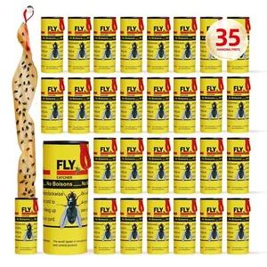 Fly Traps for Indoors Outdoor Paper Strips Sticky Hanging Fruit Yellow - Picture 1 of 7