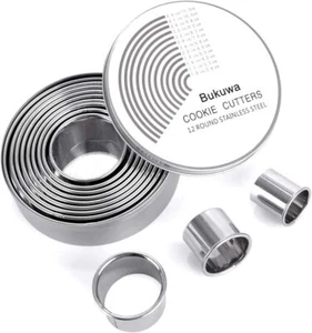 12 Pieces Round Cookie Biscuit Cutter Set,Graduated Circle for Pastry,18/8 Stain - Picture 1 of 6