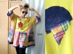 ÜBERGRÖSSE BOHO T-SHIRT KLEID 2X/3X MAXI KARIERT BAUMWOLLE HEMDBLUSENKLEID BESTICKT TOP - Bild 1 von 10