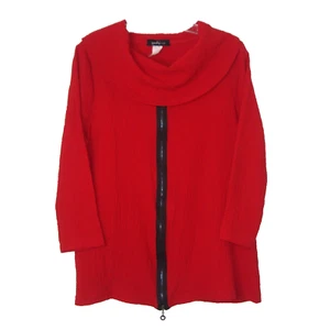 Yushi Red Crinkle Textured Cowl Neck Zipper Detail Long Sleeve Tunic Size L - Picture 1 of 7