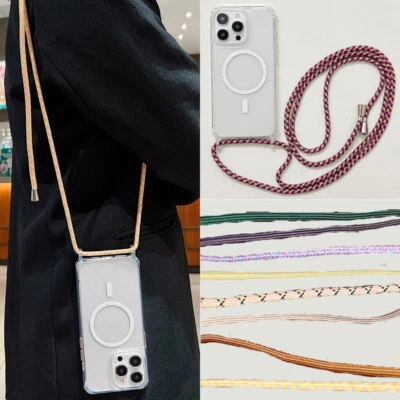 Funda transversal transparente Magsafe con cordón para el cuello para iPhone 15 14 Pro Max 13 12 cubierta Foto 1 de 4