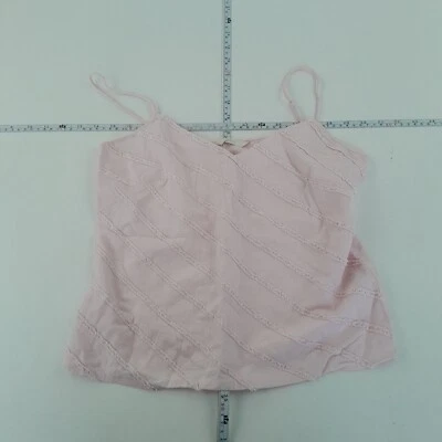 M&S Top 10 粉色女式亚麻混纺条纹吊带可调肩带 — 第 1/4 张图片