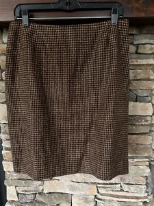 CASUAL CORNER ANNEX BROWN CHECKED ORANGE FULLY LINED PENCIL SKIRT SLIT Used - Picture 1 of 5