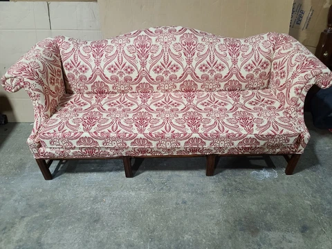 Hickory Chair Mahogany Chippendale Style Sofa New Red Damask Upholstery Cover