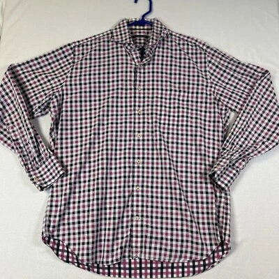 Peter Millar Mens Shirt Long Sleeve Button Down Large White Pink Black Plaid - Image 1 of 4