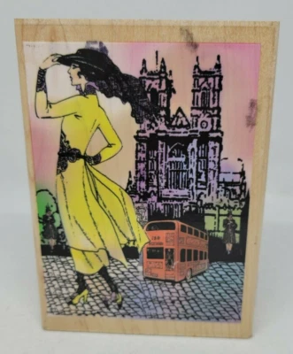 Sello de goma de madera de dama de moda de la década de 1920 de la diva de Londres Hampton Art 4538 Foto 1 de 4
