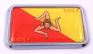 Sicily Italian flag rectanguglar Chrome Emblem 3D Car Decal Sticker 3"x1.75" - Imagen 1 de 2