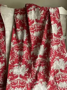 Antique Fabric Vintage Red Grey Floral Cotton, Rose Garlands & Urns French Decor - Picture 1 of 8